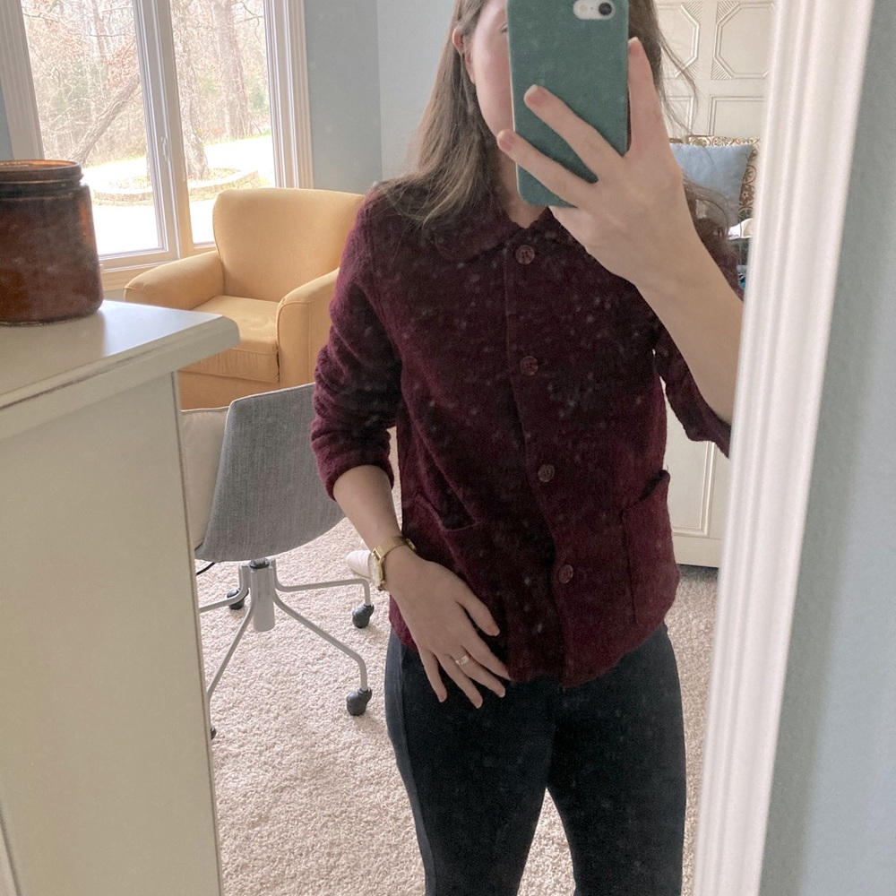 Vintage Boiled Wool Burgundy Sweater Cardigan | S
